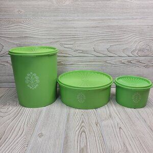 Lot of 3 Tupperware‎ Servalier Canister Green 807 1204 1297 Sunburst Lid Vtg